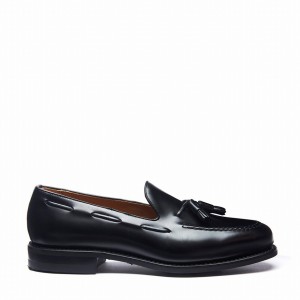 Loafersy Męskie Solovair Hi-Shine Tassel Czarne | 130-131-065