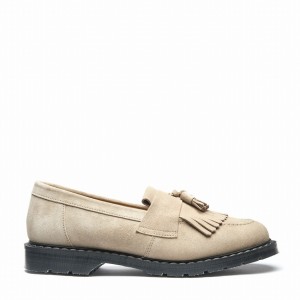 Loafersy Męskie Solovair Suede Tassel Beżowe | S0-1022-NU-SUE-G-040